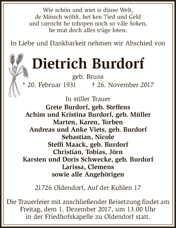 Traueranzeige von Dietrich Burdorf von SYK