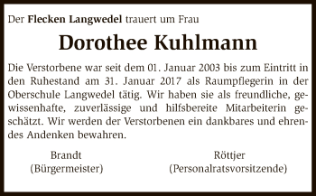 Traueranzeige von Dorothee Kuhlmann von SYK