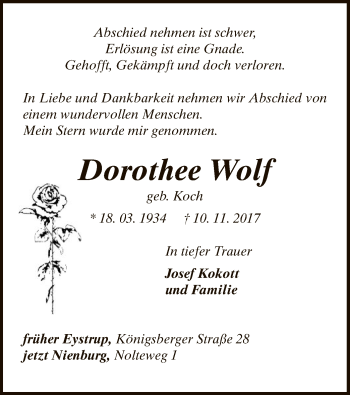 Traueranzeige von Dorothee Wolf von SYK