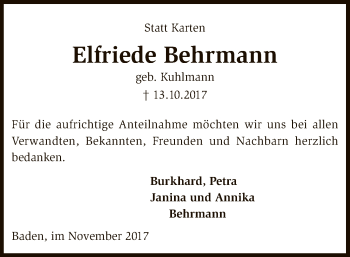 Traueranzeige von Elfriede Behrmann von SYK