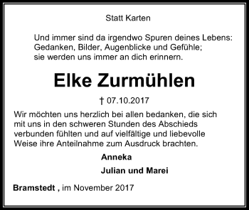 Traueranzeige von Elke Zurmühlen von SYK