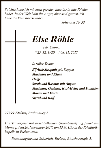 Traueranzeige von Else Röhle von SYK