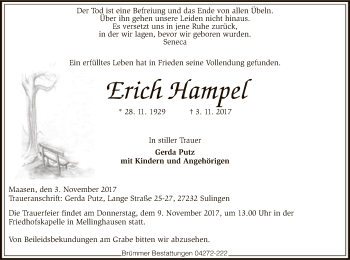 Traueranzeige von Erich Hampel von SYK