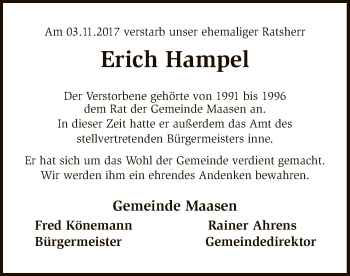 Traueranzeige von Erich Hampel von SYK