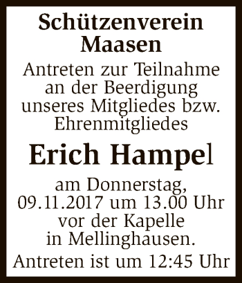 Traueranzeige von Erich Hampel von SYK