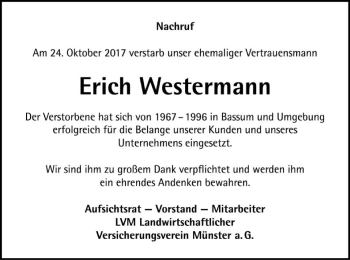 Traueranzeige von Erich Westermann von SYK