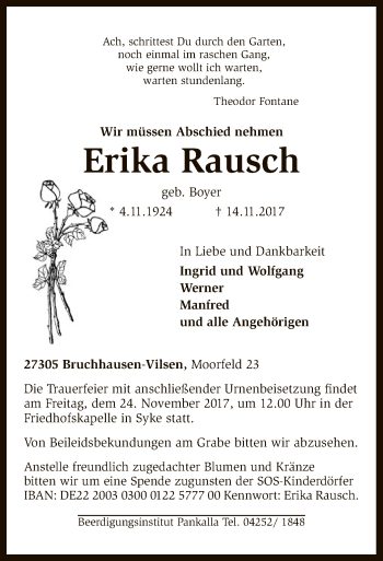 Traueranzeige von Erika Rausch von SYK