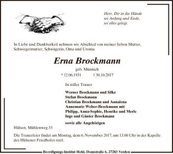 Traueranzeige von Erna Brockmann von SYK