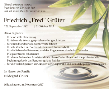 Traueranzeige von Friedrich Grüter von SYK