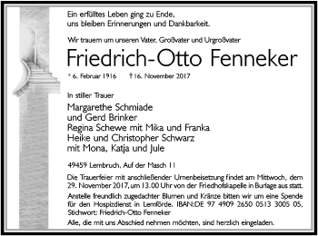 Traueranzeige von Friedrich-Otto Fenneker von SYK