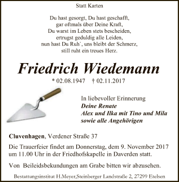 Traueranzeige von Friedrich Wiedemann von SYK