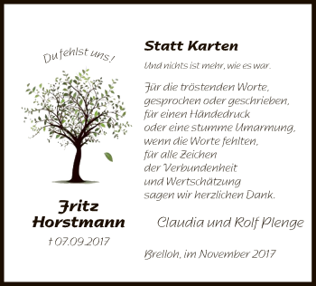 Traueranzeige von Fritz Horstmann von SYK