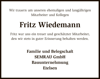 Traueranzeige von Fritz Wiedemann von SYK