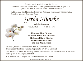Traueranzeige von Gerda Hüneke von SYK