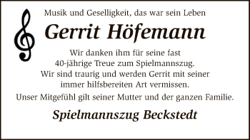 Traueranzeige von Gerrit Höfemann von SYK