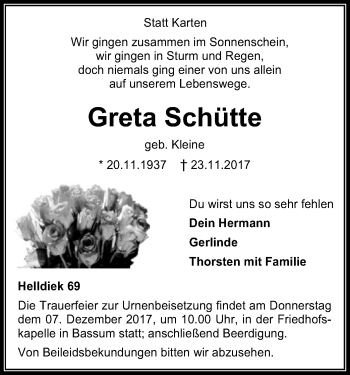 Traueranzeige von Greta Schütte von SYK