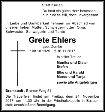 Traueranzeige von Grete Ehlers von SYK