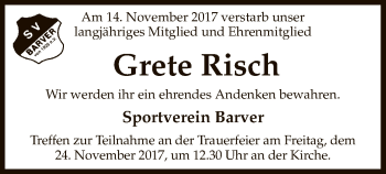 Traueranzeige von Grete Risch von SYK