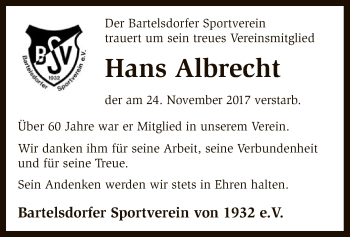 Traueranzeige von Hans Albrecht von SYK