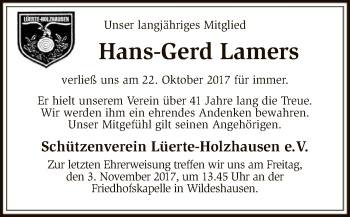 Traueranzeige von Hans-Gerd Lamers von SYK