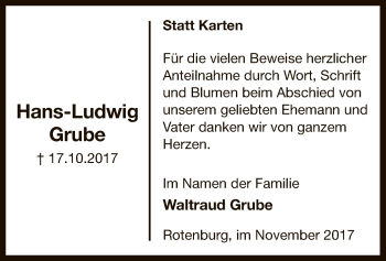 Traueranzeige von Hans-Ludwig Grube von SYK