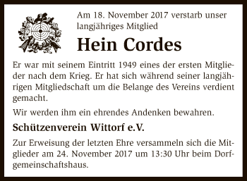 Traueranzeige von Hein Cordes von SYK