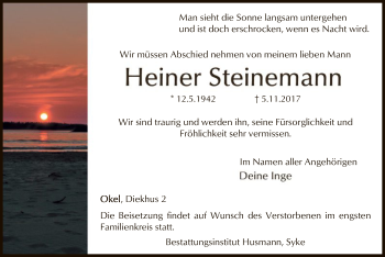 Traueranzeige von Heiner Steinemann von SYK