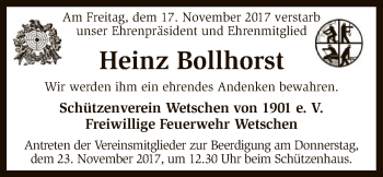 Traueranzeige von Heinz Bollhorst von SYK