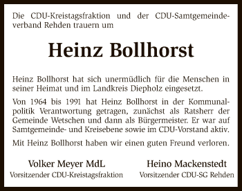 Traueranzeige von Heinz Bollhorst von SYK