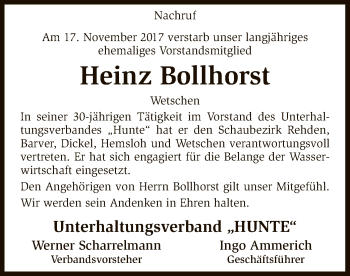 Traueranzeige von Heinz Bollhorst von SYK