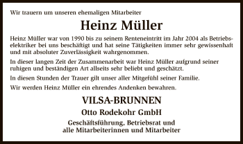 Traueranzeige von Heinz Müller von SYK