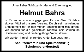 Traueranzeige von Helmut Bahrs von SYK