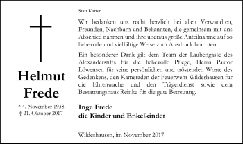 Traueranzeige von Helmut Frede von SYK