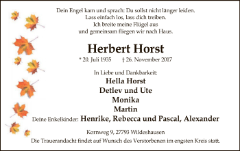 Traueranzeige von Herbert Horst von SYK