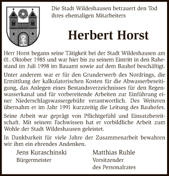 Traueranzeige von Herbert Horst von SYK