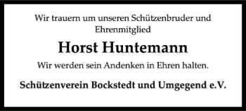 Traueranzeige von Horst Huntemann von SYK