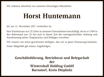 Traueranzeige von Horst Huntemann von SYK