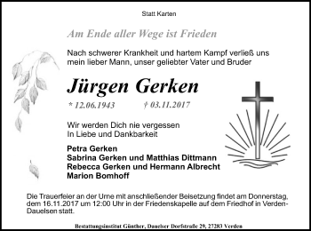 Traueranzeige von Jürgen Gerken von SYK