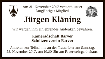 Traueranzeige von Jürgen Kläning von SYK