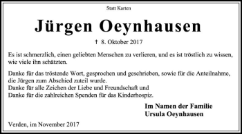 Traueranzeige von Jürgen Oeynhausen von SYK