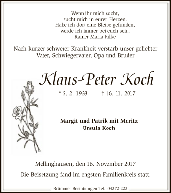 Traueranzeige von Klaus-Peter Koch von SYK