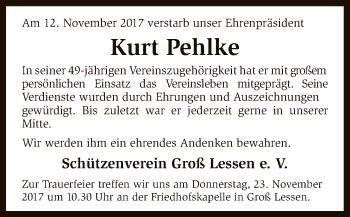 Traueranzeige von Kurt Pehlke von SYK