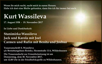 Traueranzeige von Kurt Wassileva von SYK
