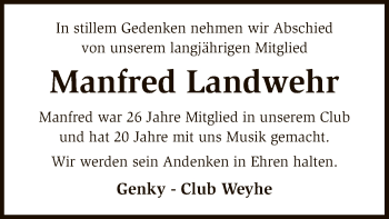 Traueranzeige von Manfred Landwehr von SYK