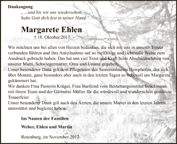 Traueranzeige von Margarete Ehlen von SYK