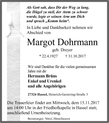 Traueranzeige von Margot Dohrmann von SYK