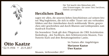 Traueranzeige von Otto Kaatze von SYK