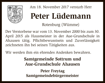 Traueranzeige von Peter Lüdemann von SYK