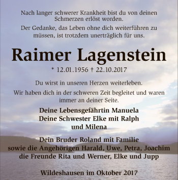 Traueranzeige von Raimer Lagenstein von SYK