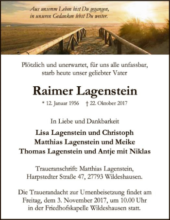 Traueranzeige von Raimer Lagenstein von SYK